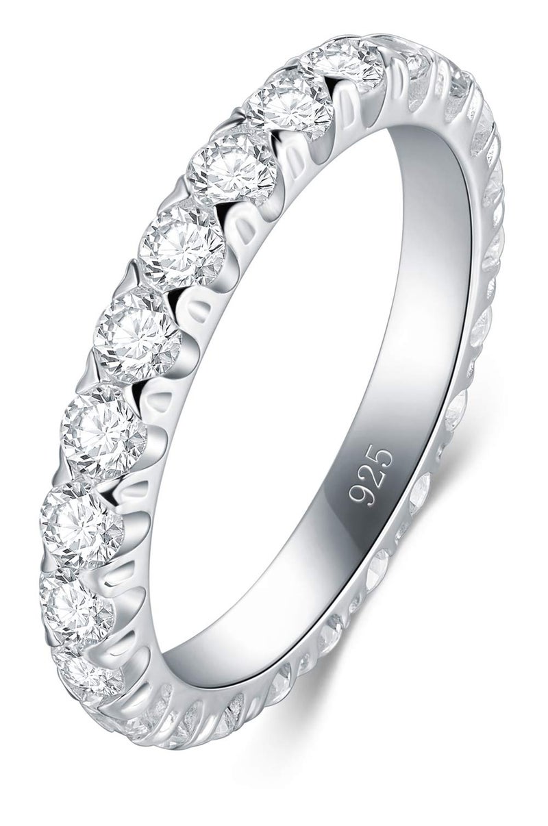 BORUO 925 Sterling Silver Ring, Cubic Zirconia CZ Wedding Band Stackable Ring 3mm Size 8.5 - Image 1